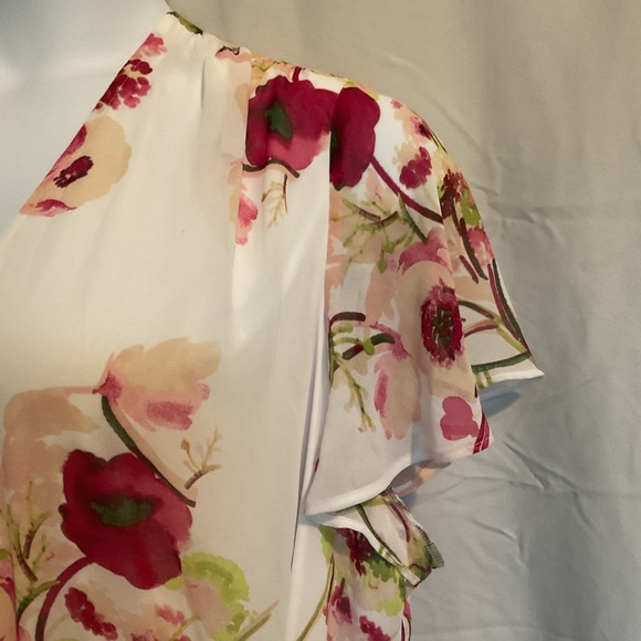 Lane Bryant plus size Flutter Sleeve Belted Dress.  White Floral. Lined. - Picture 5 of 8